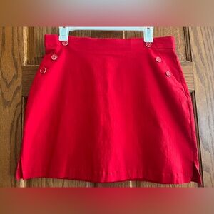 Rafaella Comfort Red Mini Skort with Button Details. Sz 8. Stretch fabric.